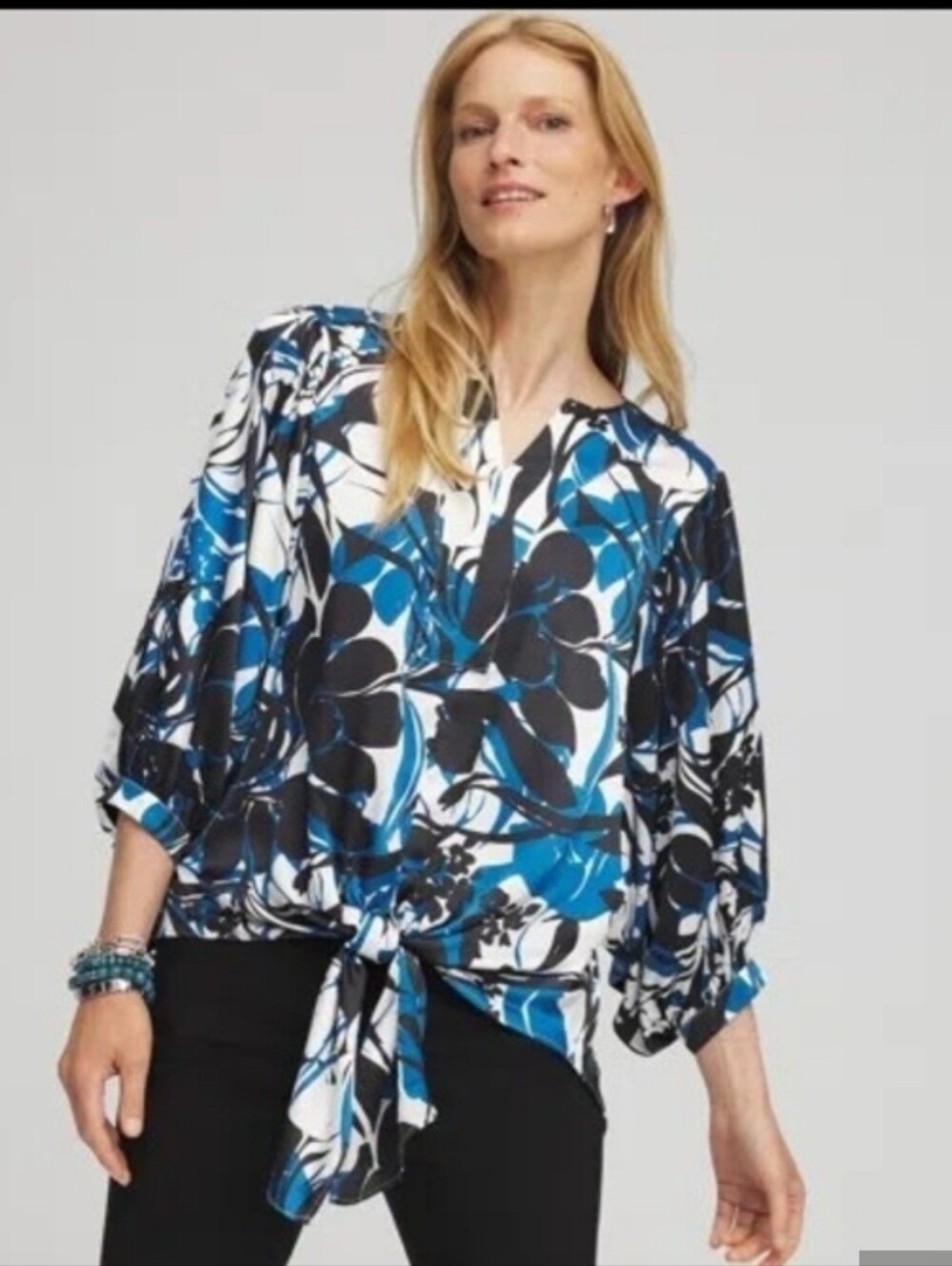 Chico's Blue and Black Floral Blouse